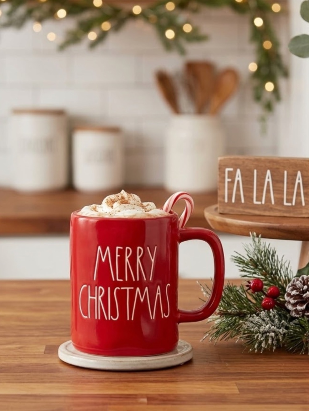 Rae Dunn Red Ceramic Large Letter Coffee Mug Merry Christmas